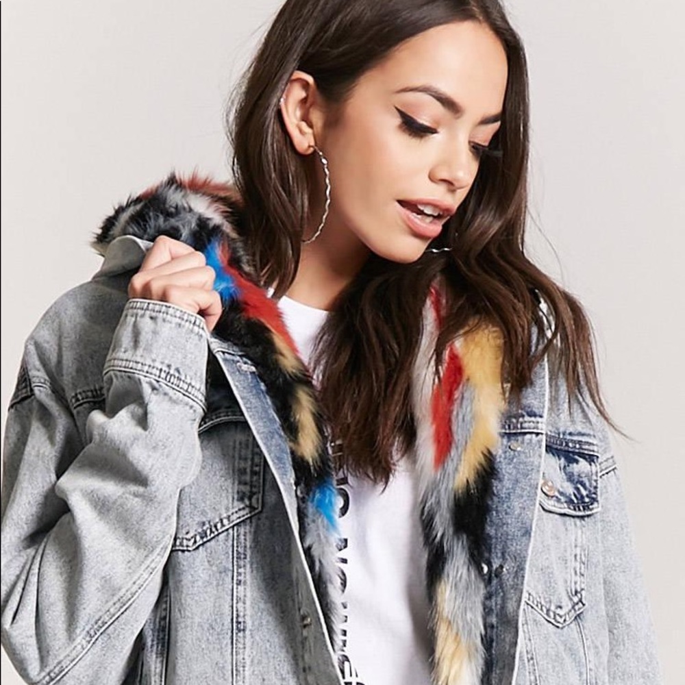 Forever 21 multicolor fur denim jacket